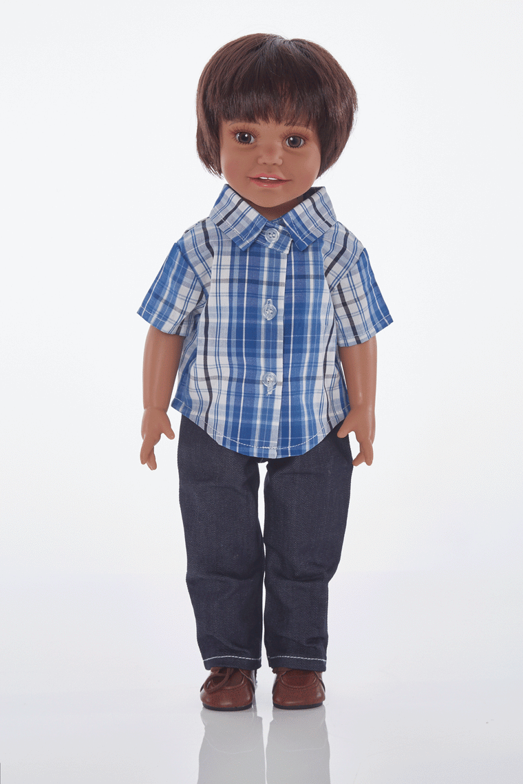 Blue shirt, jeans and boots set