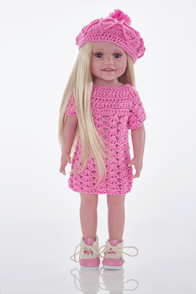 Pink woollen dress, boots and beret set